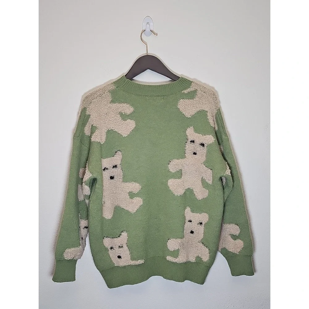 WyHOME‎ Women's  Teddy Bear Knit Sweater  Green Size L